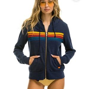 Aviator Nation 5 Stripe Hoodie - Navy, size small